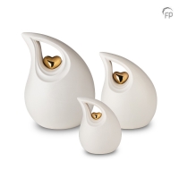 Keramische druppel urn | wit met gouden hart