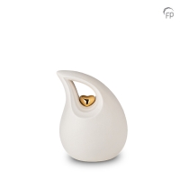 Keramische druppel urn | wit met gouden hart
